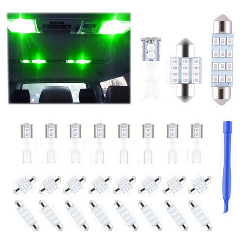 IFunyLED 24 Pieces Dome Light LED Car Interior Bulb Kit Set 194 T10 DE3175 578 31mm 42mm Bulbs Interior Replacement Lights for Car Map License Plate Door Side Marker Cornering Trunk Light - Green