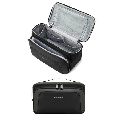 BAGSMART Toiletry Bag for Men, Wide Opening Travel Bag for Toiletries, Dopp Kit Water Resistant Shaving Hygiene Bag for Bathroom Shower, Toiletries Accessories,Travel Essentials-Black
