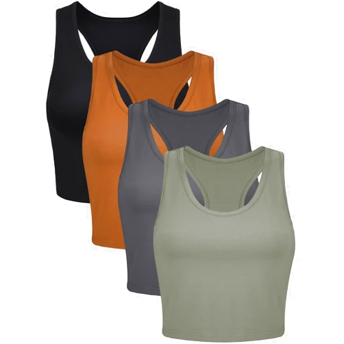 Geyoga 4 Pieces Basic Crop Tank Tops Sleeveless Racerback Crop Cami Top for Women