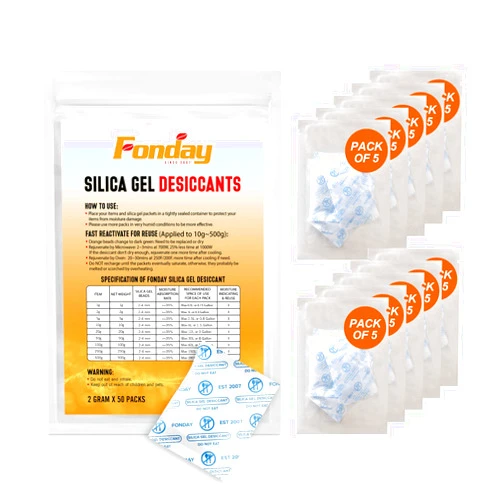 Fonday 2 Gram [50 Packets] Fonday Food Grade Silica Gel Packs Desiccants - Moisture Absorbers, Desiccants Packets Dehumidifier Packs