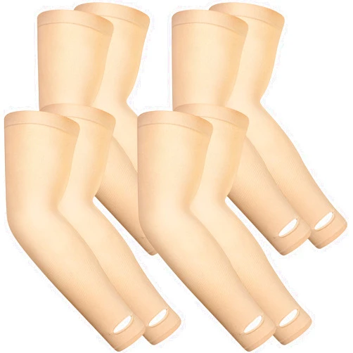 Janmercy 4 Pairs Protective Arm Sleeve for Thin Skin Elderly Skin Protector Sleeve Bruising Abrasions Arm Protection Sleeve(Nude)