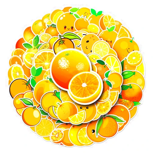 Ratgoo Orange Stickers for Kids Girls Boys Teens|50 Pcs|Cute Cartoon Waterproof Vinyl Stickers for Computer Water Bottle Phone Laptop Cup Tablet Luggage Flasks Car, Trendy Fruit Decals Pack(Orange -50Pcs)