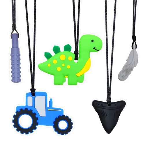 KongNai Chew Necklace for Sensory Kids, 5 Pack Chewy Necklaces for Boys and Girls with Autism ADHD SPD and PICA,Fidget Necklaces for Adults, Chewable Silicone Pendants for Reducing Fidget