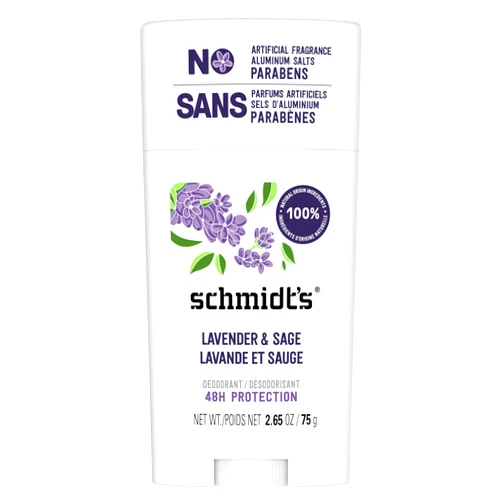 Schmidt's Aluminum-Free Vegan Deodorant Lavender & Sage with 24 Hour Odor Protection, for Women and Men, Natural Ingredients, Cruelty-Free, 2.65 oz