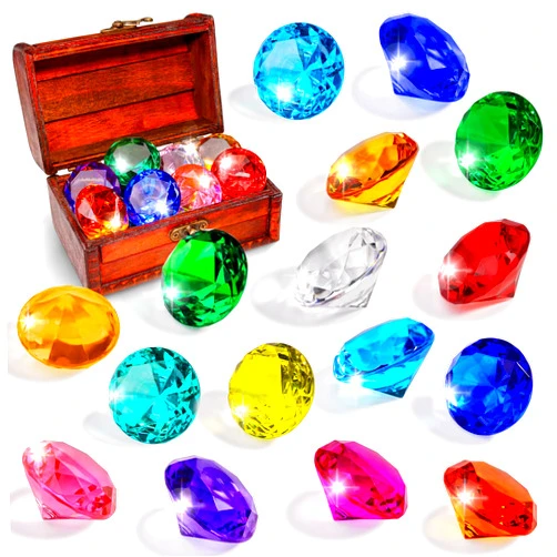 MGparty Diving Gem Pool Toys 16PCS Big Colorful Diamond with Treasures Pirate Box Summer Toy Underwater Swimming Toys for Boys and Girls Pool Games Water Toys