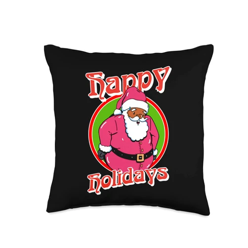 Black Afro Santa Melanin Black Santas Matter Xmas Happy Holidays Black African American Santa Ugly Christmas Throw Pillow, 16x16, Multicolor