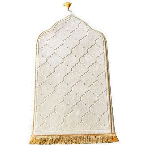 Windplusya Muslim Prayer Mat, Thick Soft Velvet Muslim Rug, Portable Muslim Prayer Rug, Turkish Prayer Carpet,Janamaz Sajada Carpet for Men and Women Plain Solid Prayer Mat Ramadan Eid Gift.- Milky White