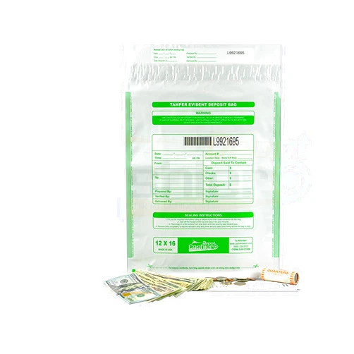 CASHIER DEPOT YOUR ONE STOP SHOP FOR ALL CASHIER'S NEEDS 200 Cashier Depot - Tamper Evident Bank Deposit Bags, 12 x 16 Inches, White, 200 Count, Press & Seal Void Closure, Serialized Numbering with Barcode, Made in USA)