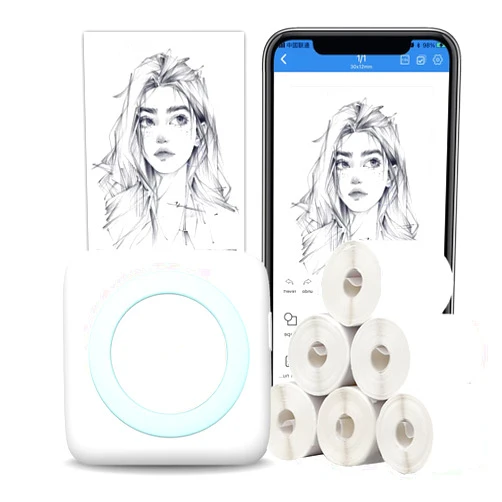 LetSketch Mini Sticker Maker, Thermal Picture Inkless Monochrome Printer, Sticker Printer, Wireless Bluetooth Receipt Printer, 300DPI for Journal Book/Note/Label/Photo(7 Rolls Thermal Paper)