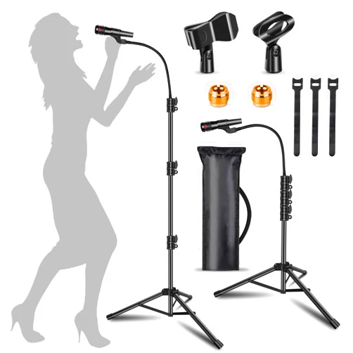 PPH-Sisy Mic Stand Boom Microphone Stands Floor Tripod Gooseneck Mike Stand Height Adjustable 3'- 6' with Mic Clips and 3/8