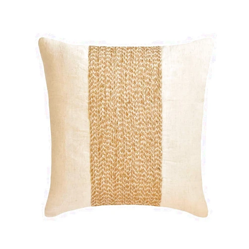 The HomeCentric Decorative Pillow Covers, Ecru Decorative Sofa Pillow Covers Pack of 2, 16x16 inch (40x40 cm) Cotton Linen Throw Pillows for Couch, Striped, Zippered Throw Pillow - Linen Memories