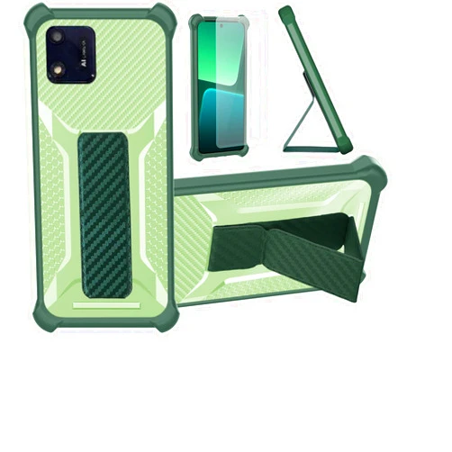 Aroepurt Case for Foxx Foxxd A56 Phone Case Stand Cover [with Tempered Glass Screen Protector] Hybrid Case [Folding Support Magnetic] [Frosted Anti-Fingerprint] Green