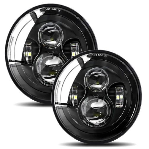UNI-SHINE 2pcs Projector 7 Inch LED Headlights Hi/Lo Beam DOT Approved 7’’ Round Headlight H6024 LED Headlight Compatible with Jeep Wrangler JK CJ TJ Compatible with Miata Compatible with Chevy S2