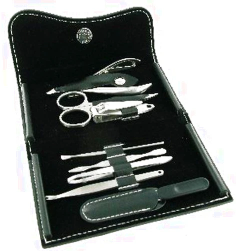 CHICHI GIFTS Sarome UK Manicure Mens Gents 8 Piece Gift Set in Black Leather Pouch MAN4