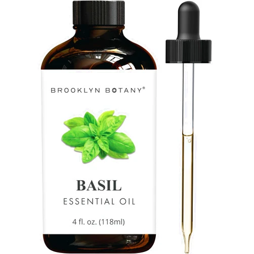 Brooklyn Botany Basil Essential Oil - Huge 4 Fl Oz - 100% Pure and Natural - Premium Grade with Dropper - for Aromatherapy and Diffuser