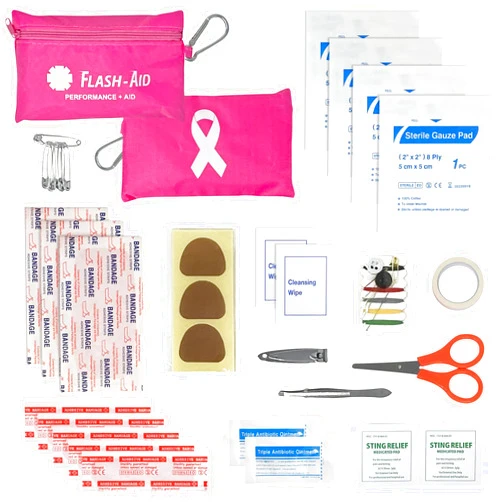 Flash-Aid On The Go First Aid Kits Compact - Travel - Mini Individual First Aid Kits (IFAK) (Pack of 2 - Pink Ribbon)