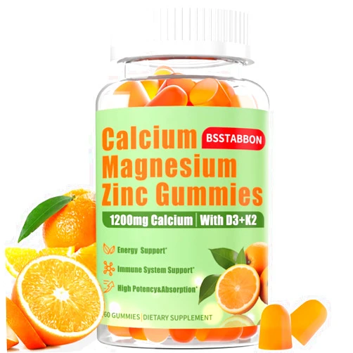 BSSTABBON Calcium Magnesium Zinc Gummies for Adult: 1200mg Calcium Citrate 400mg Magnesium Glycinate with D3 B12 - Sugar Free High Absorption Supplement for Women Men (60 Count(Pack of 1))