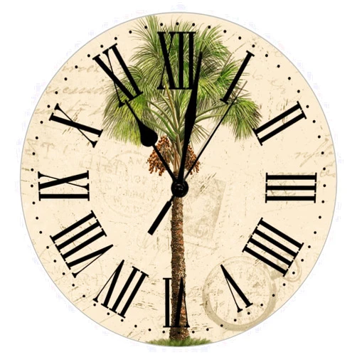 LetusZhogo Palm Tree Wall Clock Tropical Plants Silent Non-Ticking 12 Inch Battery Operated Wooden Home Decor for Kitchen Living Room Bathroom Office Gift Idea