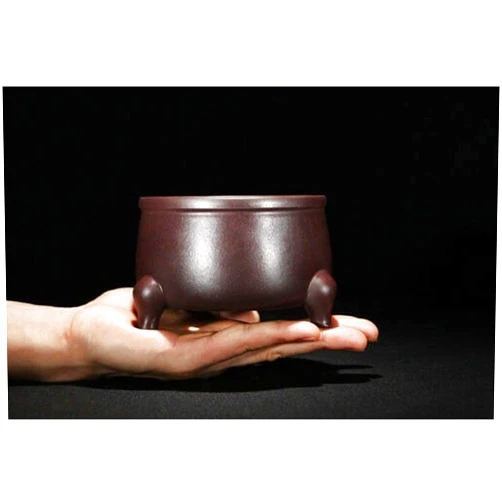LOOPIG Round Chinese Yixing Zisha Semi Cascade Shohin Bonsai Pot 11.5x11.5x7.7cm
