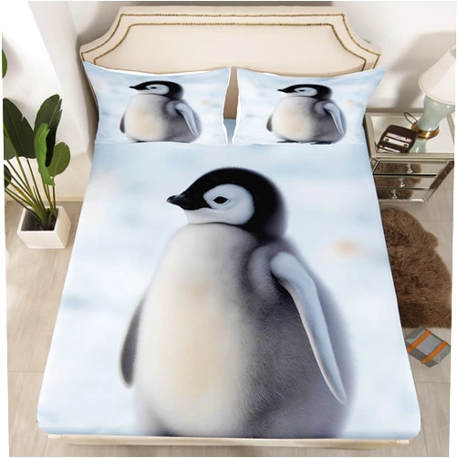 Erosebridal Penguin Sheet Set Polar Animal Fitted Sheet Queen Size,Bird Wild Animals Bed Sheet for Girls Youth Teens,Cute Wildlife Bed Cover,Wild Safari Theme Bedroom Decor Gray