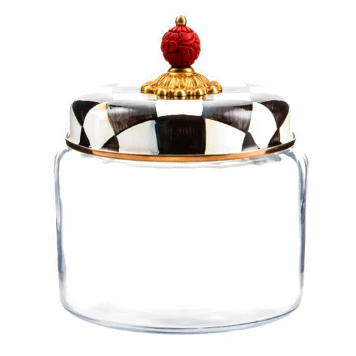 MACKENZIE-CHILDS Courtly Check Kitchen Canister, Decorative Black-and-White Glass Storage Jar with Lid, Medium