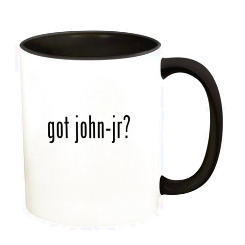 Knick Knack Gifts got john-jr? - 11oz Ceramic Colored Handle and Inside Coffee Mug Cup, Black