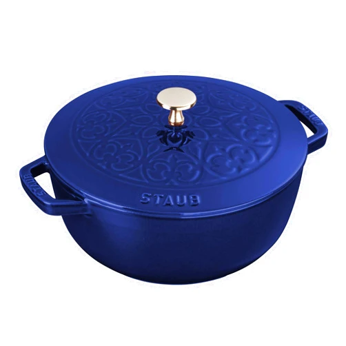 Staub Cast Iron 3.75-qt Essential French Oven with Lilly Lid - Dark Blue, Made in France