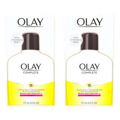 Olay Face Moisturizer Complete Lotion All Day Daily Facial Moisturizing Lotion SPF 15 for Normal Skin and Hydration, Oil-Free Non-Greasy, 6 Fl Oz (Pack of 2)