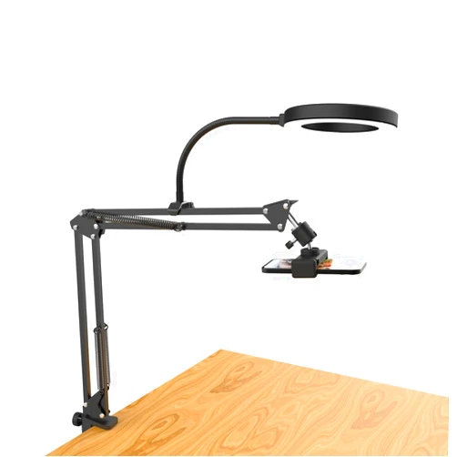 Pozliv Overhead Camera Mount with Light, Flexible Articulating Phone Arm Stand Compatible with iPhone, Logitech Webcam, Desk Tripod for YouTube Live Stream Cooking Nail Video Recording
