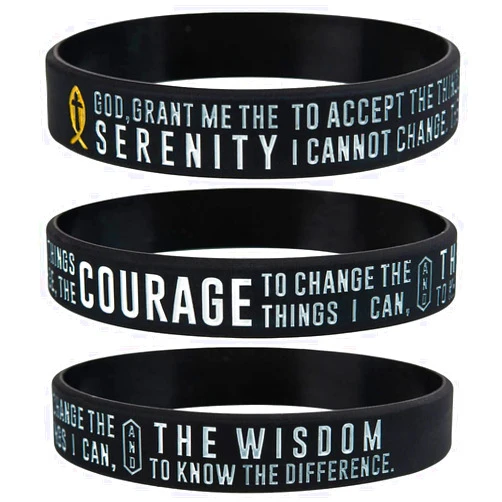 Sainstone Serenity Prayer Silicone Bracelets with Inspirational Words - Serenity, Courage & Wisdom - Mindfulness and Meditation Wristbands for Stress, Worry, and Anxiety for Men Women