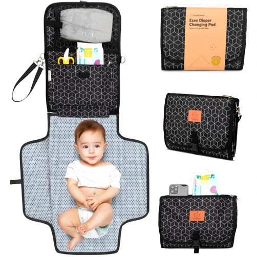 KeaBabies Portable Diaper Changing Pad - Waterproof Travel Changing Mat for Baby, Foldable Diaper Clutch, Detachable Baby Travel Diaper Mat for Diaper Changing Station, Diaper Change Mat (Black Geo)