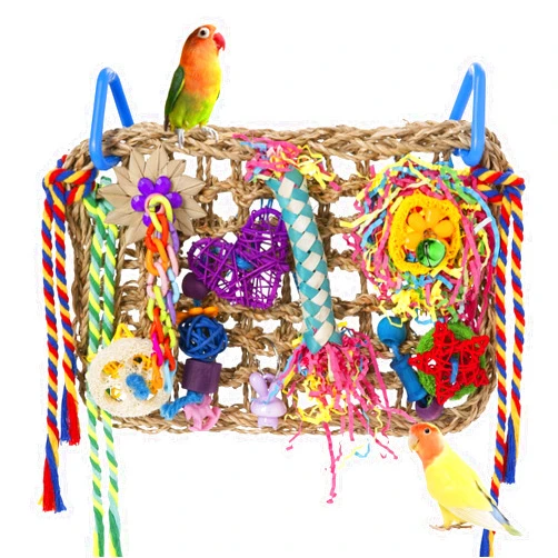 AFUOWER Bird Toys, Bird Foraging Shredding Toys for Parrot Parakeet Seagrass Woven Mat Chew Toys Hanging Hammock Toy for Lovebirds, Conures, Cockatiel, Finch and Small Birds (Hammock Wall)