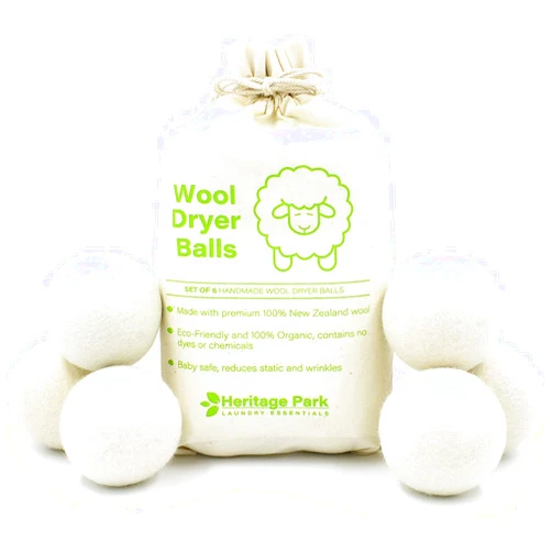 Heritage Park Laundry Essentials Heritage Park Wool Dryer Balls - 100% New Zealand Wool Handmade, Reusable Dryer Balls for Laundry - Decrease Drying Time - Set of 6 with Storage Bag
