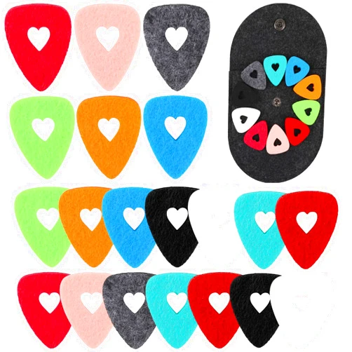 KALIONE 20 Pcs Felt Ukulele Picks, Heart Shape Ukulele Picks Guitar Pick Ukulele Pick Guitar Pick Holder, Easy Grip Felt Picks for Bass, Ukulele, Guitar(10 Colors)