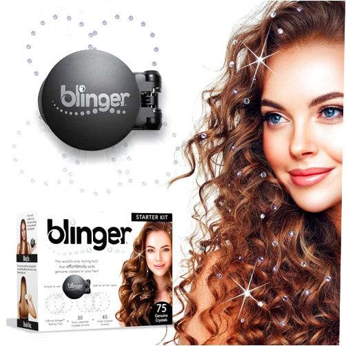 blinger® Starter Kit | Women's Hair Styling Tool + 75 Precision-Cut Glass Crystals | Bling in Seconds! Bedazzling Multi-Faceted Gems | Hair-Safe – Bling In Brush Out