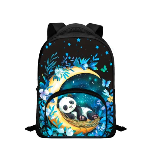 Dremagia Panda Backpack for Girls for School Cute School Bag with Front Zip Pocket Kindergarten Bookbag for Boys 12 Inch School Book Bags for Preschool Children's School Backpacks, Blue