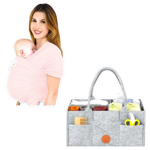 KeaBabies Baby Wrap Carrier and Baby Diaper Caddy Organizer - All in 1 Original Breathable Baby Sling - Large Baby Organizer - Lightweight,Hands Free Baby Carrier Sling - Large Baby Organizer