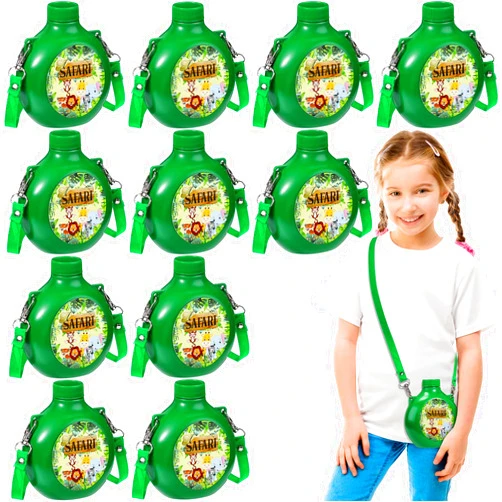 Eaasty 12 Set Jungle Safari Birthday Decorations Kids Canteens with Straps 10 oz Plastic Reusable Water Bottle Bulk for Zoo Animal Theme Birthday Party Decorations Camo Camping Adventure Supplies