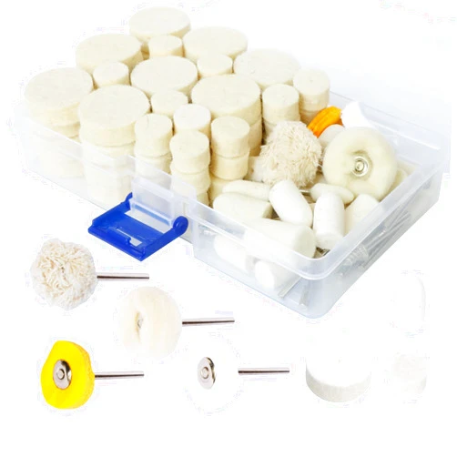 FPPO 1Inch Polishing Buffing Wheel Set,Wool Felt Cotton Mounted 3mm Shank for Rotary Tool Accessories,Mini Brush Polishing Kit for Watch and Jewelry (106)
