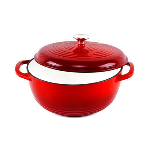 AILIBOO Enameled Cast Iron Dutch Oven - 3.7 QT Long-Lasting Non-Stick Enamel Coated Dutch Oven for Braising, Stews, Roasting, Baking, Safe across All Cooktops, Gradient Red