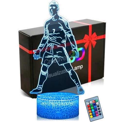 DAHEYMA Footballer Siuuuu Celebration 3D Lamp Illusion, 16 Colors Touch and Remote Control Dimmable Night Light, No.7 Portuguese Soccer Player Room Decorations Boys Girls Gifts