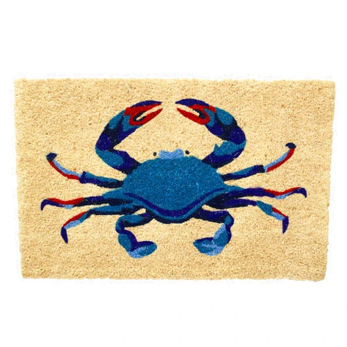 Home Furnishings By Larry Traverso HF by LT Blue Crab 100% Coir Doormat, 18 x 30 inches, Naturally Durable, PVC-Backing, Sustainable