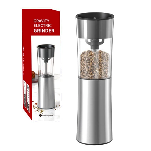 ORIJOYNA Gravity Electric Salt and Pepper Grinder - Rechargeable Pepper Grinder - Pepper and Salt Mills with 5 Level Adjustable Coarseness, One-hand Control