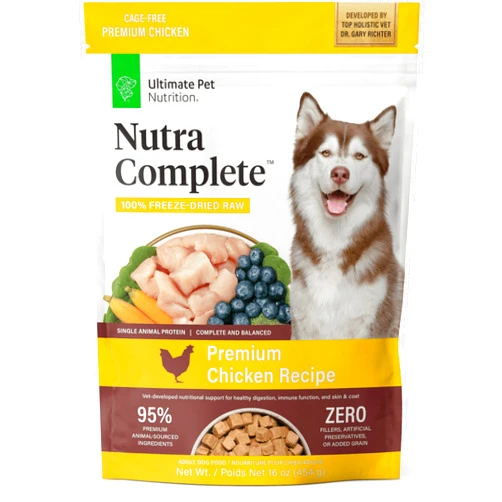 ULTIMATE PET NUTRITION Nutra Complete Raw Freeze Dried Dog Food, Veterinarian Formulated with Antioxidants, Prebiotics & Amino Acids (1 Pound, Chicken)