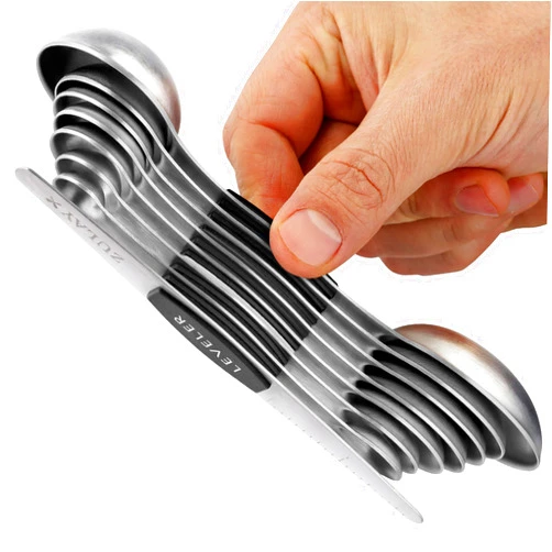 Zulay Kitchen Zulay Stainless Steel Measuring Spoon Set - Stackable Magnetic Spoon Measuring Set - Magnetic Measuring Spoon Set of 8 with Leveler - Made with Strong N45 Magnets & 304 Stainless Steel - Black