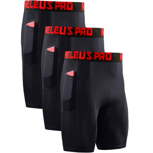 NELEUS Men's 3 Pack Running Compression Shorts with Pockets