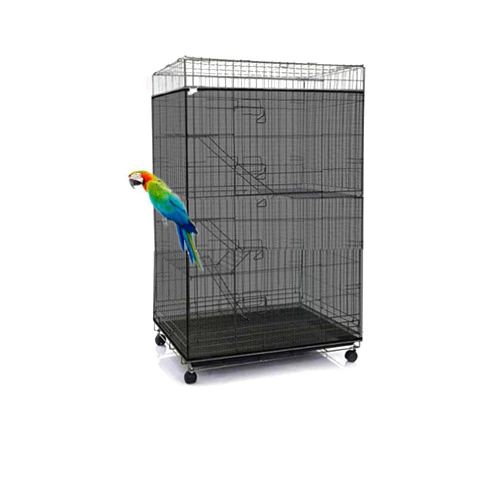 ISMARTEN Adjustable Birdcage Seed Catcher Feather Catcher Bird Cage Cover Net Airy Soft Skirt Guard Birdcage Nylon Mesh Netting for Parrot Macaw Parakeet Round Square Cage (118 x 32 Inch, Black)