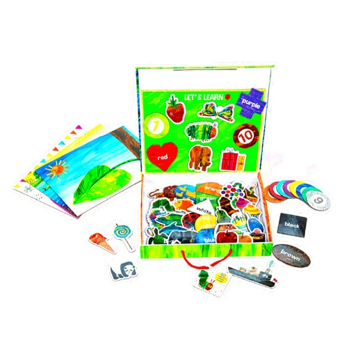 KIDS PREFERRED World of Eric Carle The Very Hungry Caterpillar Montessori Wooden Magnetic Set with Storage Box – Help Learn Colors, Shapes, Animals, Numbers, and More Medium