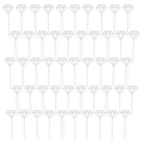 Mozeat Lens 50 Pack Engagement Cupcake Toppers Glitter Diamond Ring Cake Toppers Silver Bridal Shower Toothpicks for Wedding Anniversary Valentines Party Decorations