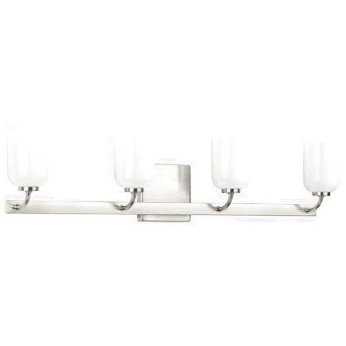 Progress Lighting Moore Collection 4-Light White Opal Glass Luxe Bath Vanity Light Brushed Nickel